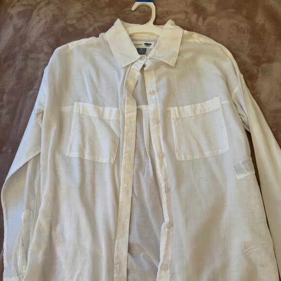 Old Navy White Linen Boyfriend Button down - Picture 1 of 3